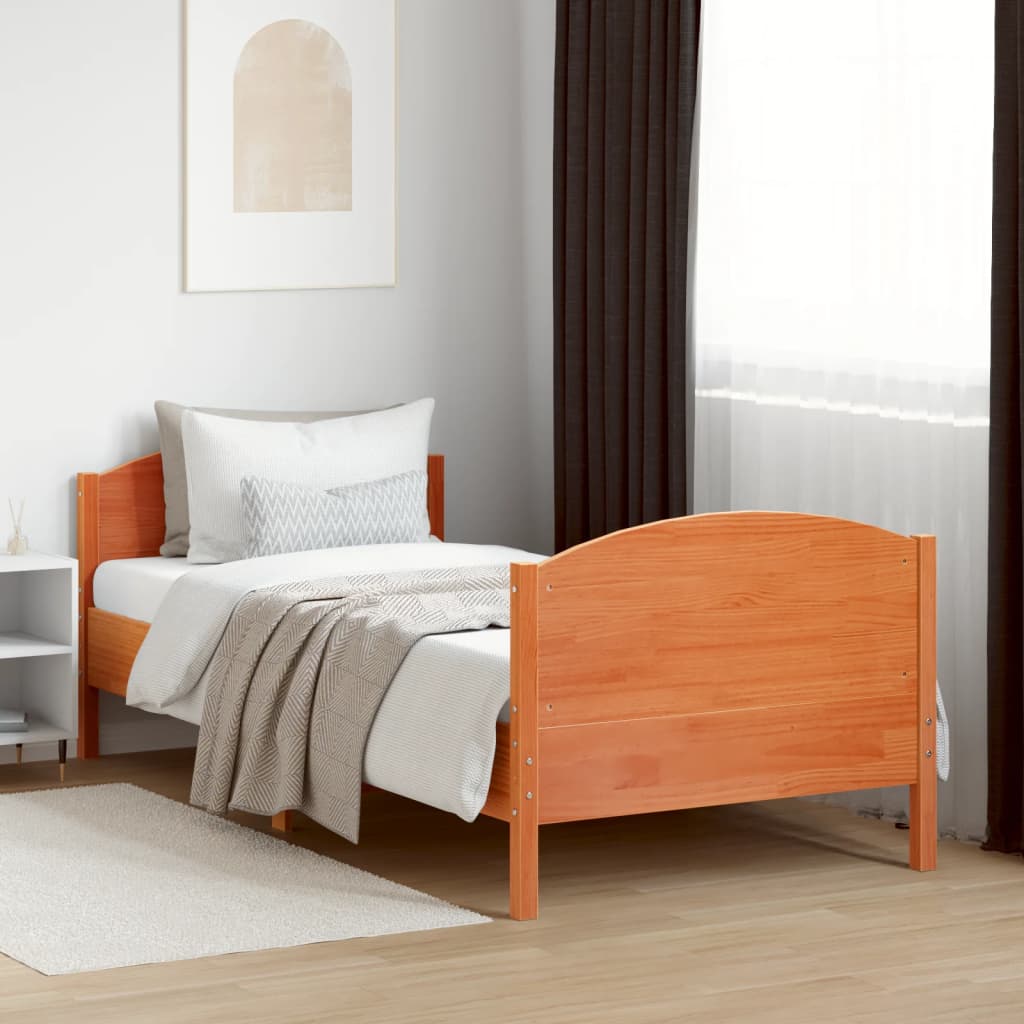vidaXL Sängynrunko vahanruskea 90x200 cm täysi mänty
